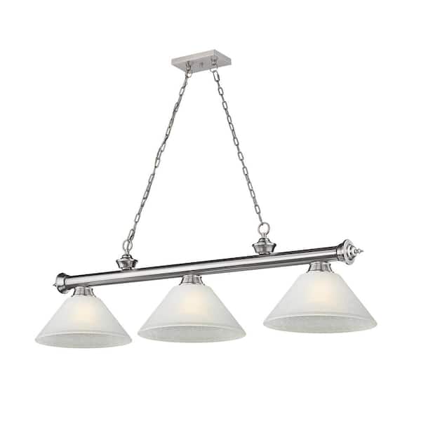 Unbranded Cordon 3-Light Brushed Nickel Plus Angle White Linen Shade Billiard Light with No Bulbs Included