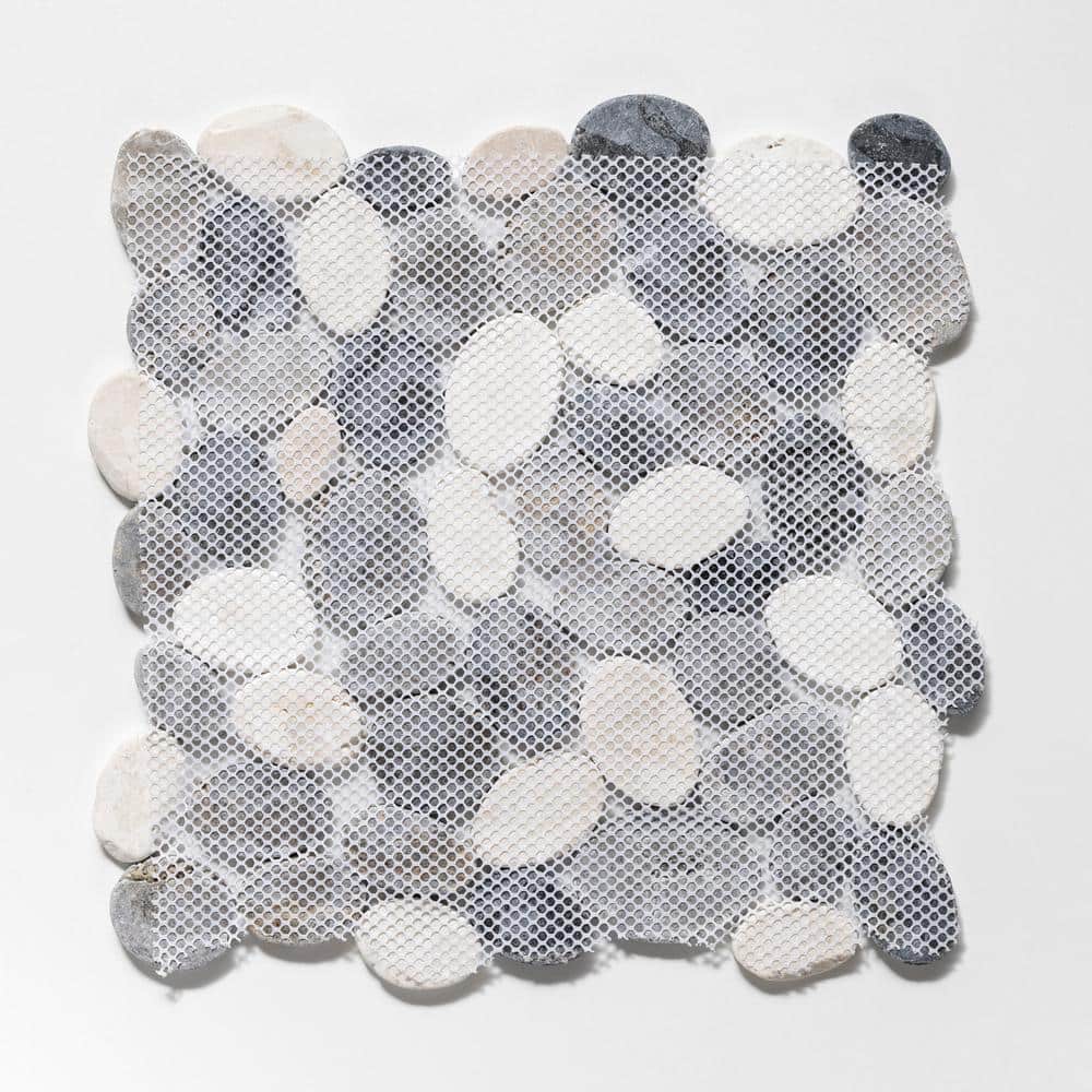 Gray and White Pebble Marble Mosaic Tile