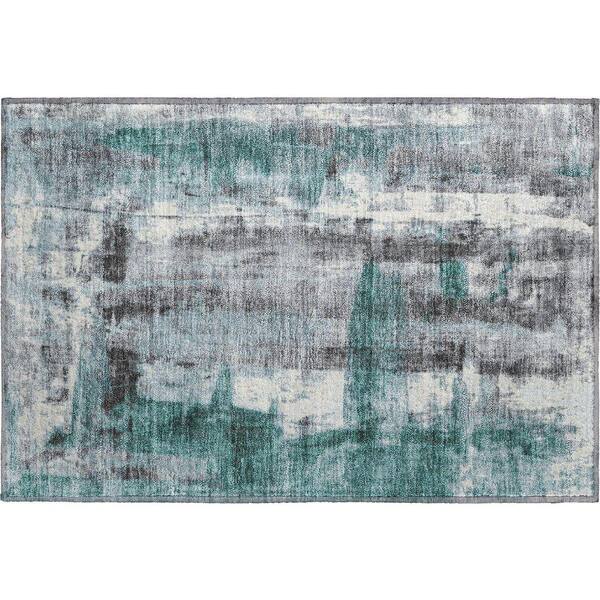 Mayfield Premium Machine Washable Abstract AMF1982 Teal 2 ft. x 3 ft. Accent Rug