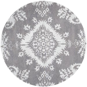 Stone Wash Gray 6 ft. x 6 ft. Round Floral Area Rug