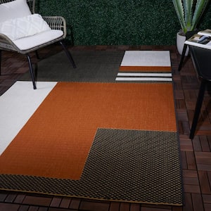 Read Burnt Orange 5 ft. x 7 ft. Modern Indoor/Outdoor Area Rug