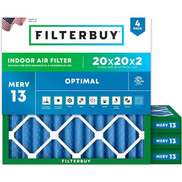 20 in. x 20 in. x 2 in. MERV 13 (FPR 10) Health Defense Pleated HVAC AC Furnace Air Filters Replacement (4-Pack)