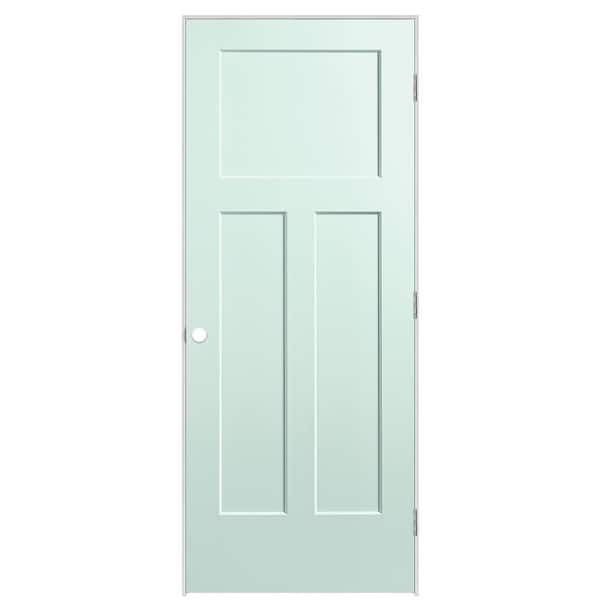 Masonite 32 in. x 80 in. 3-Panel Winslow Left-Hand Solid Core Sea Glass Molded Composite Single Prehung Interior Door