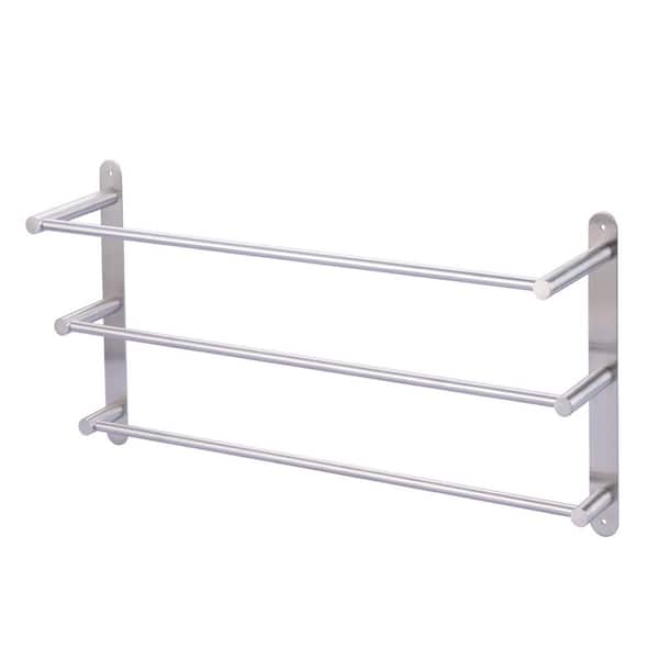 24 in. Brushed Nickel 3-Tier Wall Mounted Towel Rack with Mounting Hardware in Stainless Steel