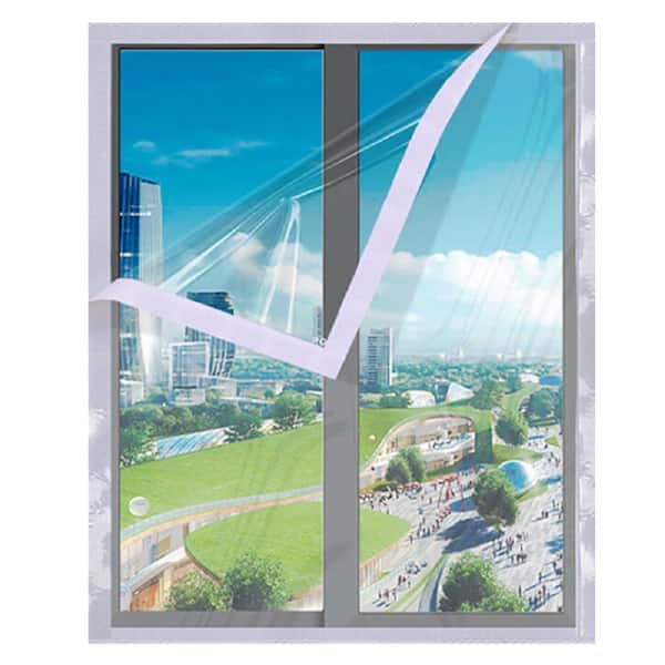 Unbranded 53 in. x 63 in. Clear Window Insulation Kit Reusable Winter Window Sealed Kit, Includes Hooks, Loops, Double-sided Tape