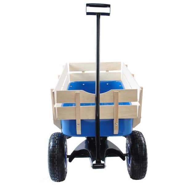 Outdoor Wagon All Terrain Pulling Wood Railing Air Tires Garden Cart, Serving Cart
