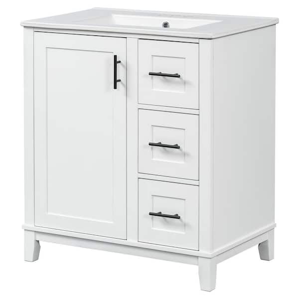 30 in. W x 18.3 in. D x 34 in. H Single Sink Freestanding Bath Vanity in White with White Ceramic Top