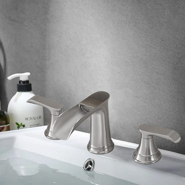 8 in. Widespread Double Handle Bathroom Faucet with Drain Kit Included in Brushed Nickel