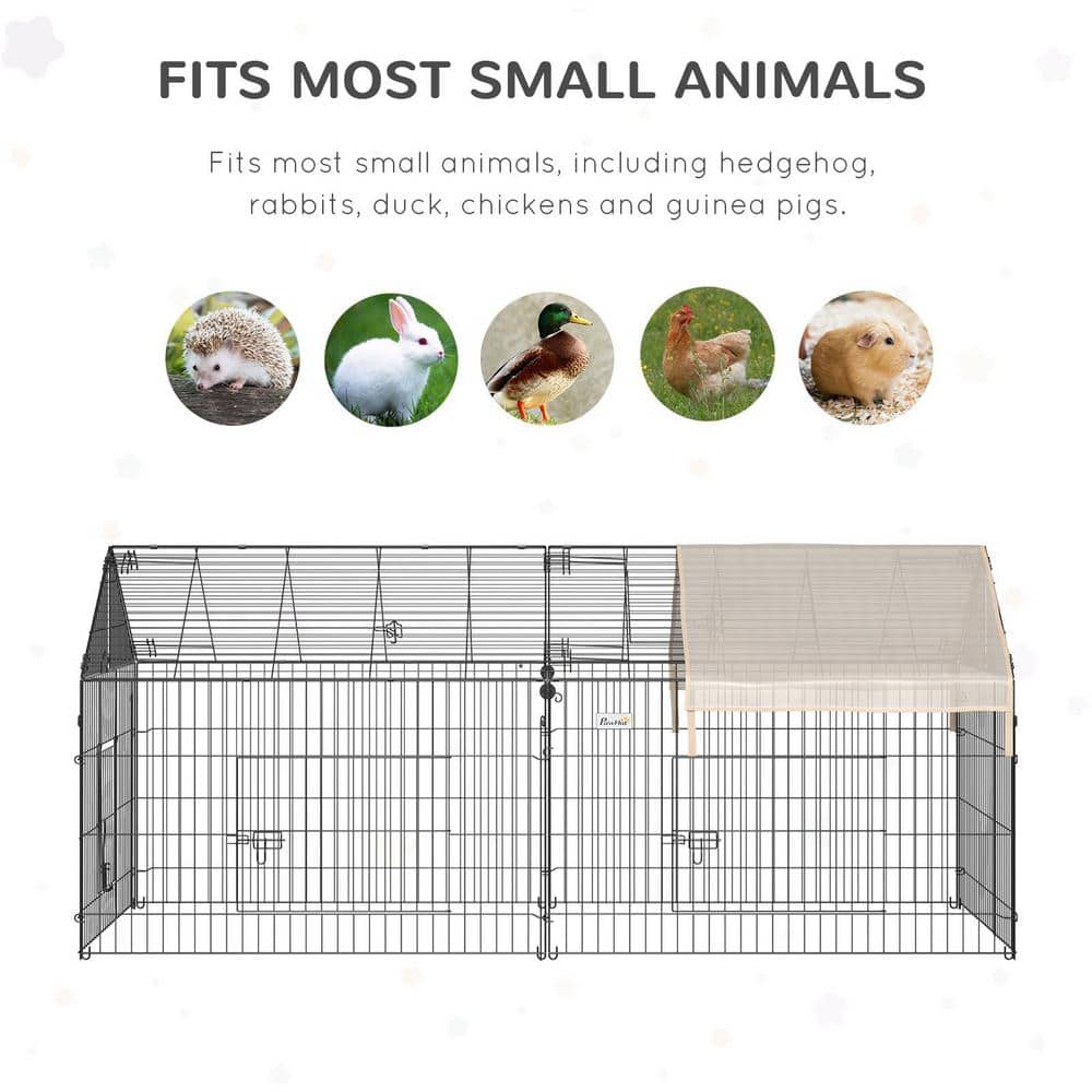 Beige Metal Outdoor Animal Playpen with Roof, 87"