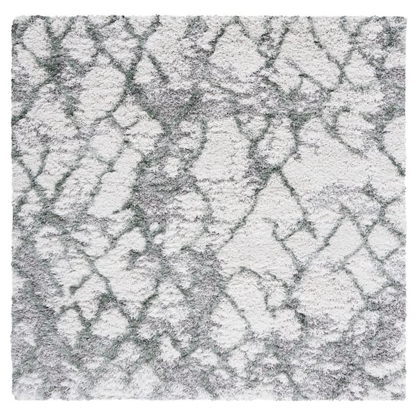 Horizon Shag 7 ft. x 7 ft. Square Ivory/Green Abstract Diamond Area Rug