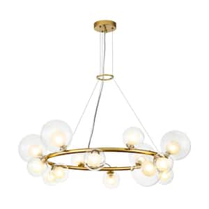 Colebrook 14-Light Gold Modern Round Wagon Wheel Chandelier with Tiered Glass Shade for Living Room