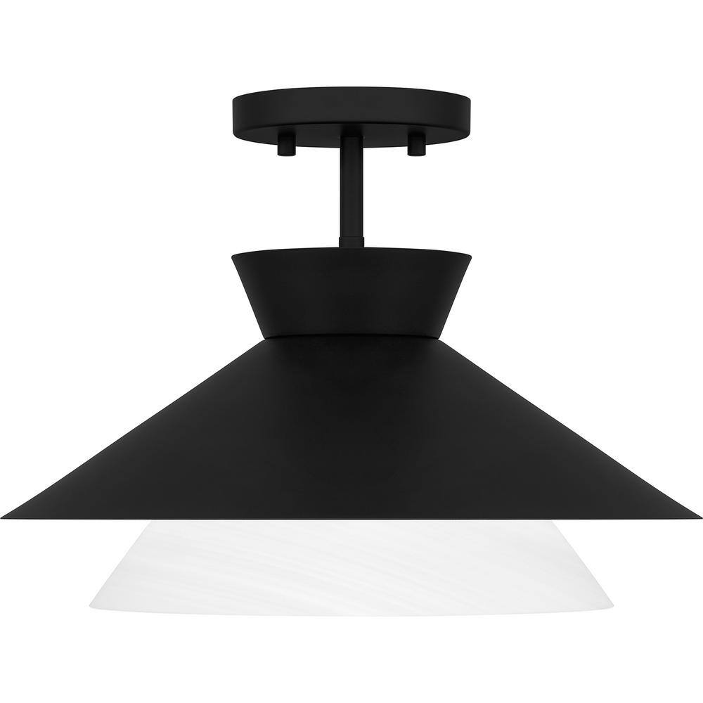Matte Black and Alabaster Glass Semi-Flush Mount Light