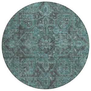 Turquoise 8 ft. Round Woven Oriental Round Indoor/Outdoor Area Rug