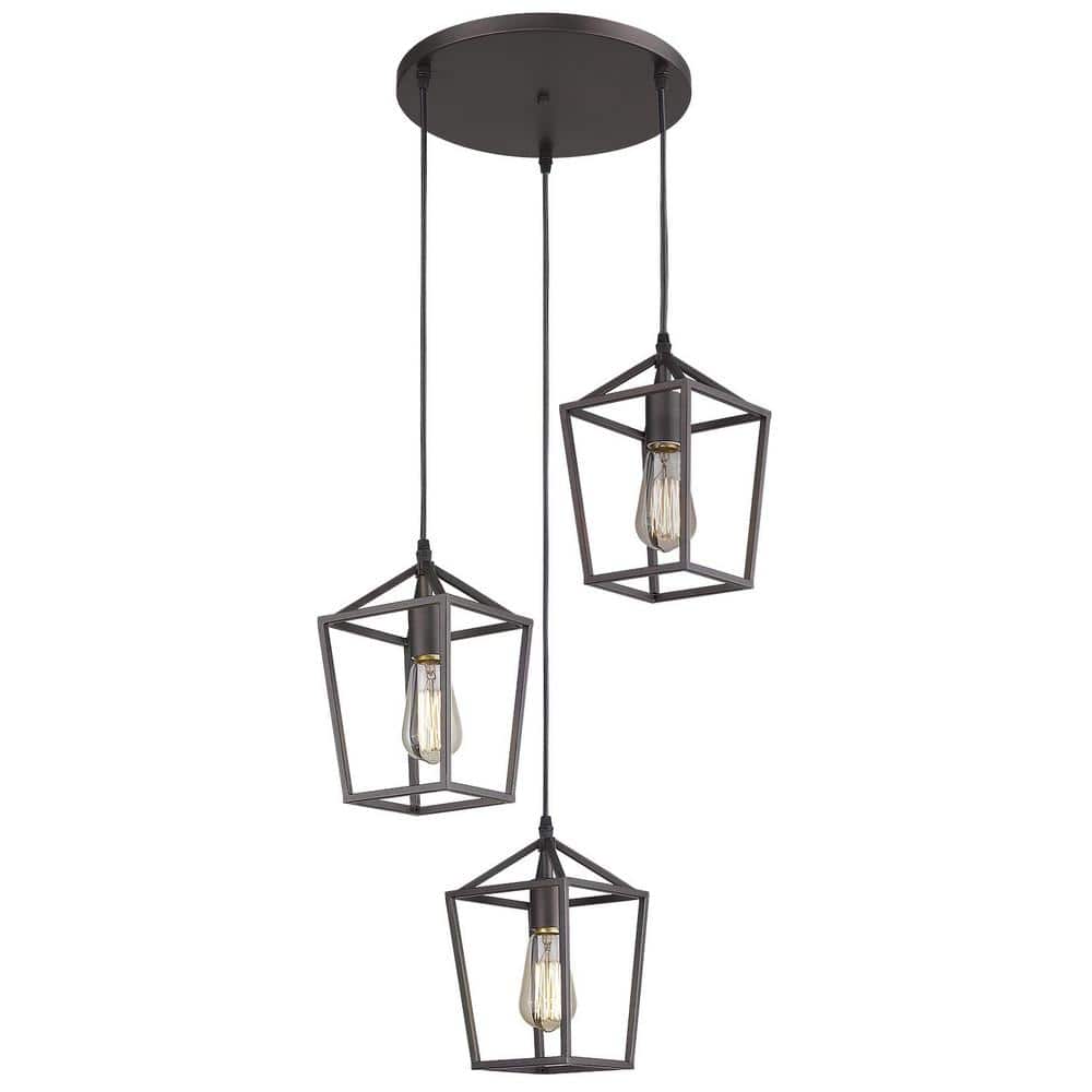 60-Watt 3-Light Oil Rubbed Bronze Shaded Pendant Light with Metal Shade, No Bulbs Included price history on PriceWatchPro
