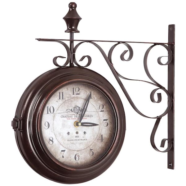 Yosemite Home Decor 16 in. Double Sided Iron Wall Clock in Black Frame