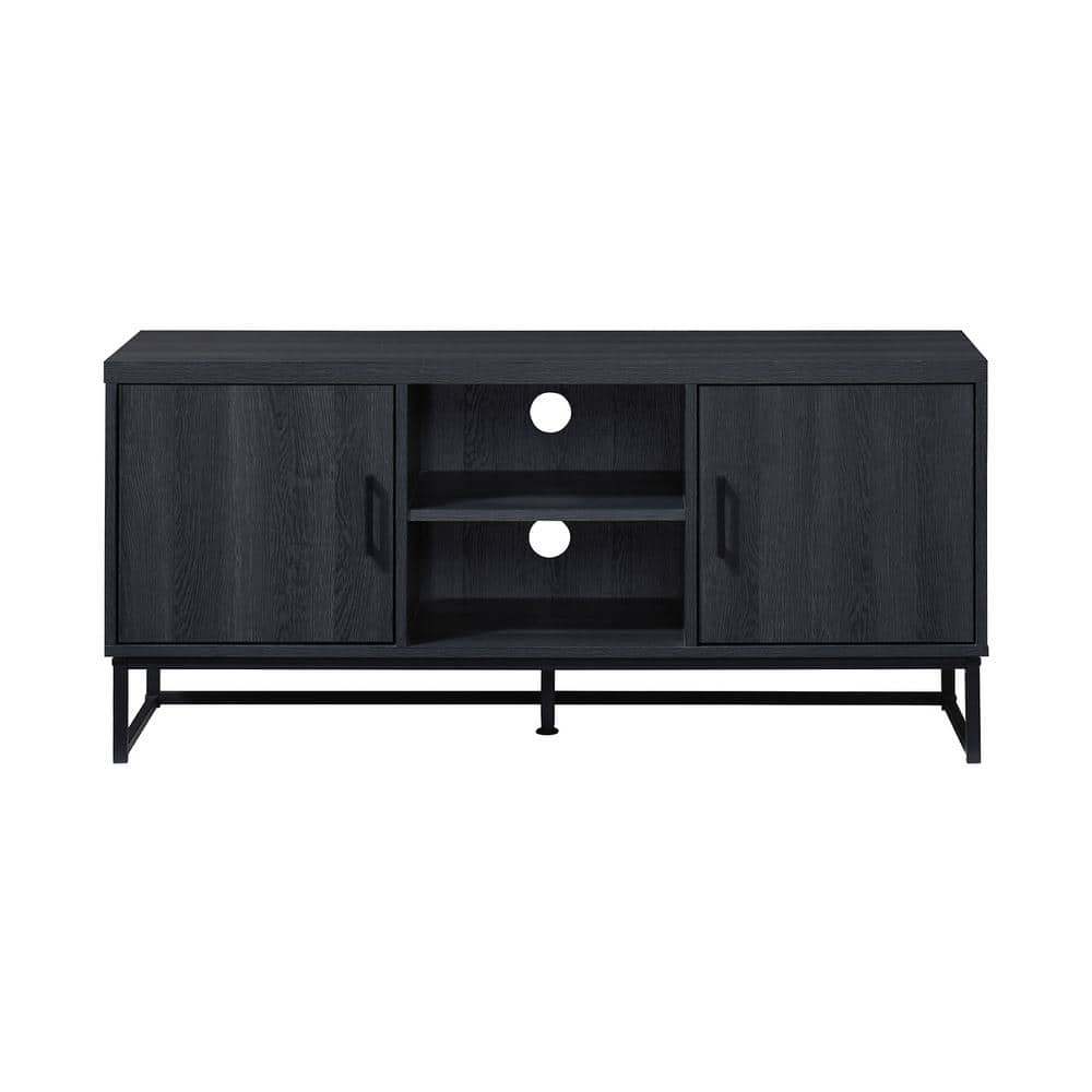 47 in. Charcoal Oak Wood TV Stand with 2 Storage Cabinets Fits TVs up to 5