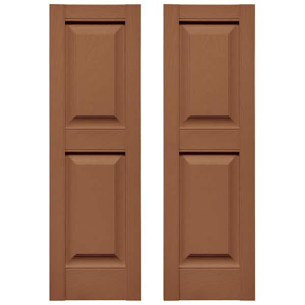 Ekena Millwork Builders Edge 14.75 in. W x 43 in. H Raised Panel Vinyl Shutters Pair in Treated Cedar
