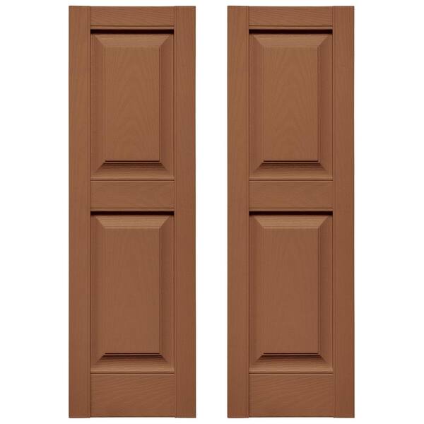 Ekena Millwork Builders Edge 12 in. W x 43 in. H Raised Panel Vinyl Shutters Pair in Treated Cedar