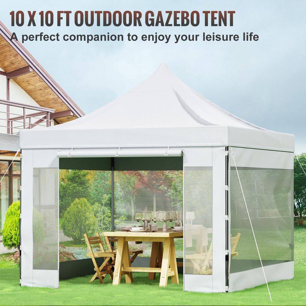White 10 x 10 ft Outdoor Patio Gazebo Tent with PVC-Coated Polyester Top