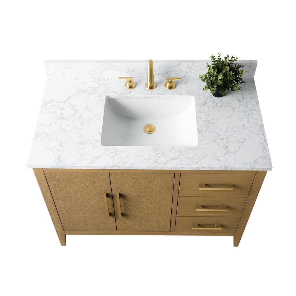 42'' Natural Oak Single Bathroom Vanity with Marble Top