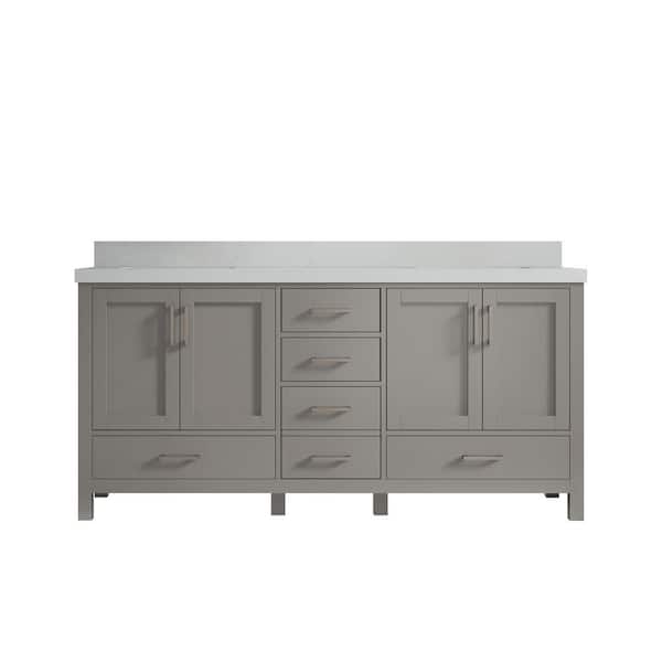 Willow Collections Malibu 72 in. W x 22 in. D x 36 in. H Double Sink Bath Vanity in Grey with 2 in. Carrara Quartz Top