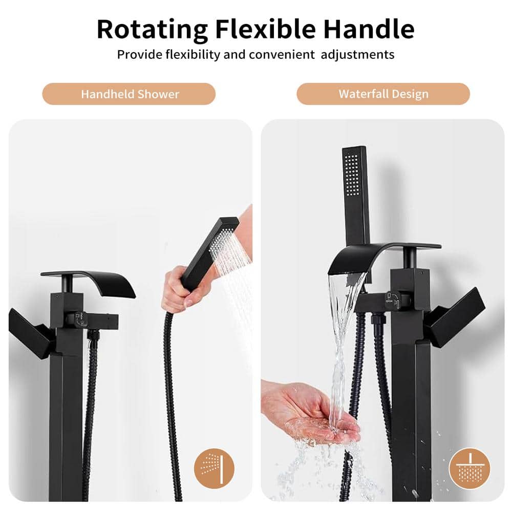 Matte Black Brass Floor-Mounted Freestanding Tub Filler