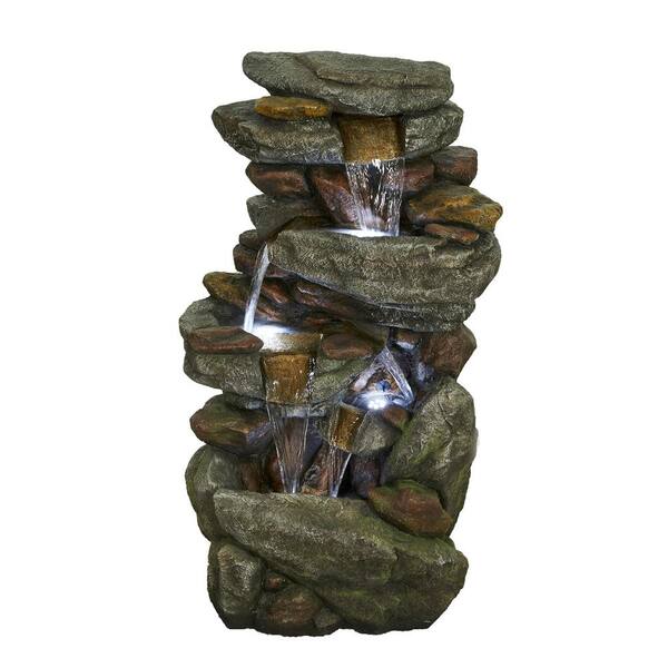 CASAINC 5-Tier Outdoor Floor Rack Water Fall Fountain with White LED Light