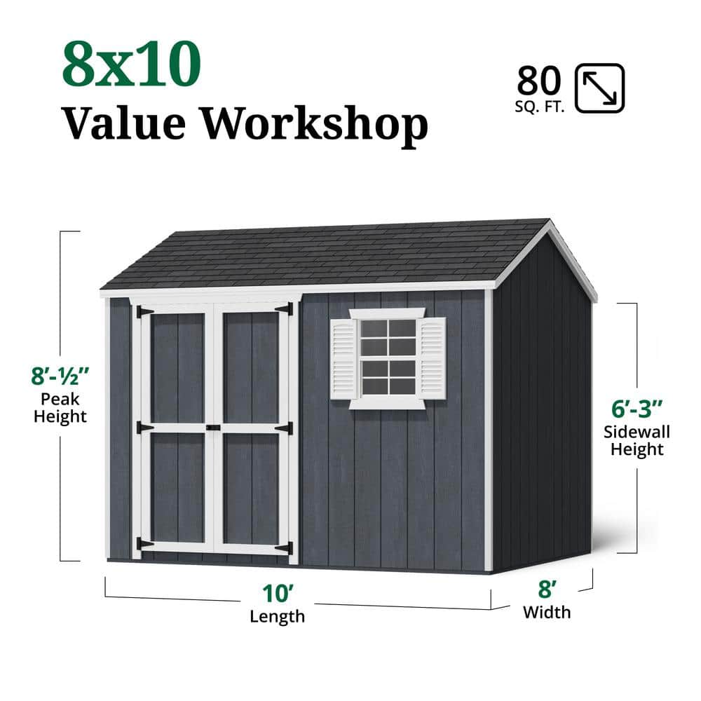 8' x 10' Brown Workshop Shed Kit with Shelving and Windows