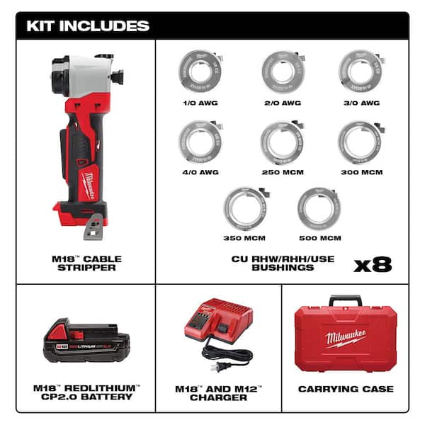 M18 18V Lithium-Ion Cordless Cable Stripper Kit for Cu and Al RHW/RHH/USE Wire Cutting