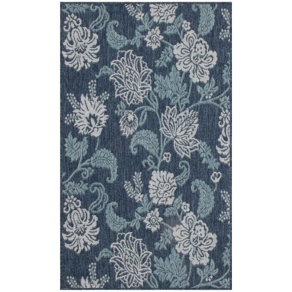 Nourison Garden Oasis Navy 3 ft. x 5 ft. Nature-inspired Contemporary Area Rug