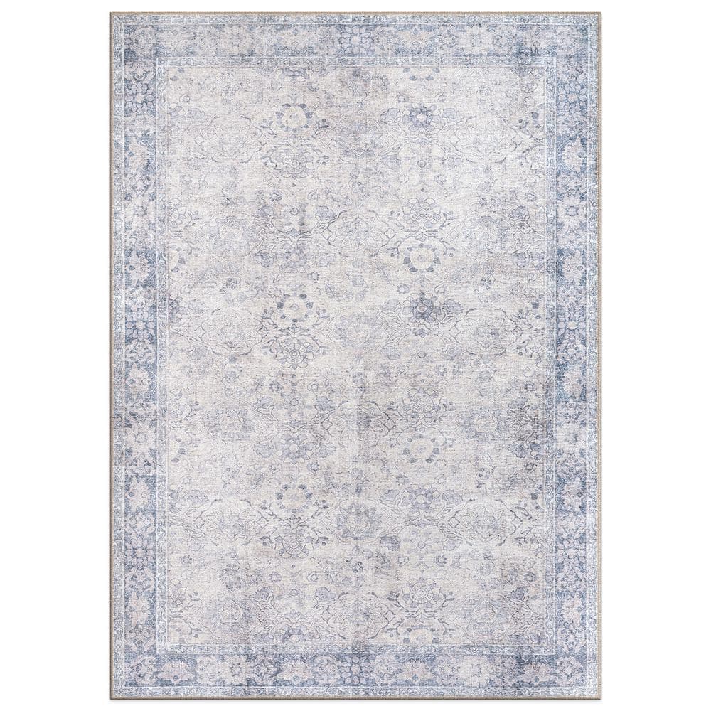 Amber Blue 10 ft. x 14 ft. Transitional Bordered Vintage Machine Washable Non Slip Area Rug price history on PriceWatchPro