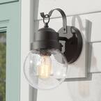 Greet 1-Light Modern Farmhouse Matte Black Wall Sconce with Seeded Glass Shade Outdoor Wall Mount Sconce