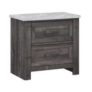 25.5 in. Gray and White 2-Drawer Wooden Nightstand