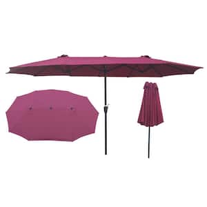 15 ft. Market Double-Sided Patio Umbrella Outdoor Table Garden Extra-Large Waterproof Twin Umbrellas in Burgundy