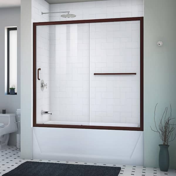 DreamLine Infinity-Z 56- 60 in. W x 58 in. H Sliding Semi Frameless Tub Door in Oil Rubbed Bronze Finish with Clear Glass