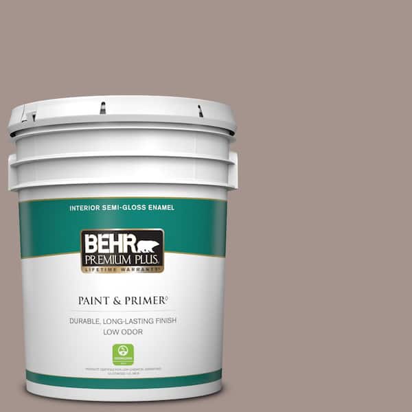 BEHR PREMIUM PLUS 5 gal. #740B-4 Suede Leather Semi-Gloss Enamel Low Odor Interior Paint & Primer