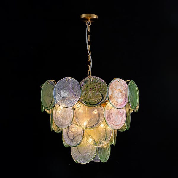 HUOKU Vinto 9-Light 23.6 in. W Brushed Gold and Green Tiered