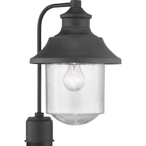Weldon Collection 1-Light Textured Black Clear Seeded Glass Farmhouse Outdoor Post Lantern Light