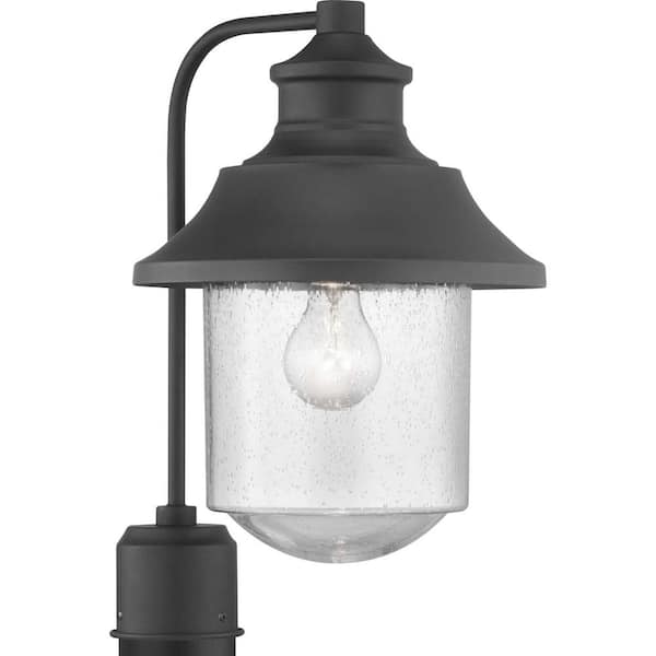 Progress Lighting Weldon Collection 1-Light Textured Black Clear Seeded Glass Farmhouse Outdoor Post Lantern Light