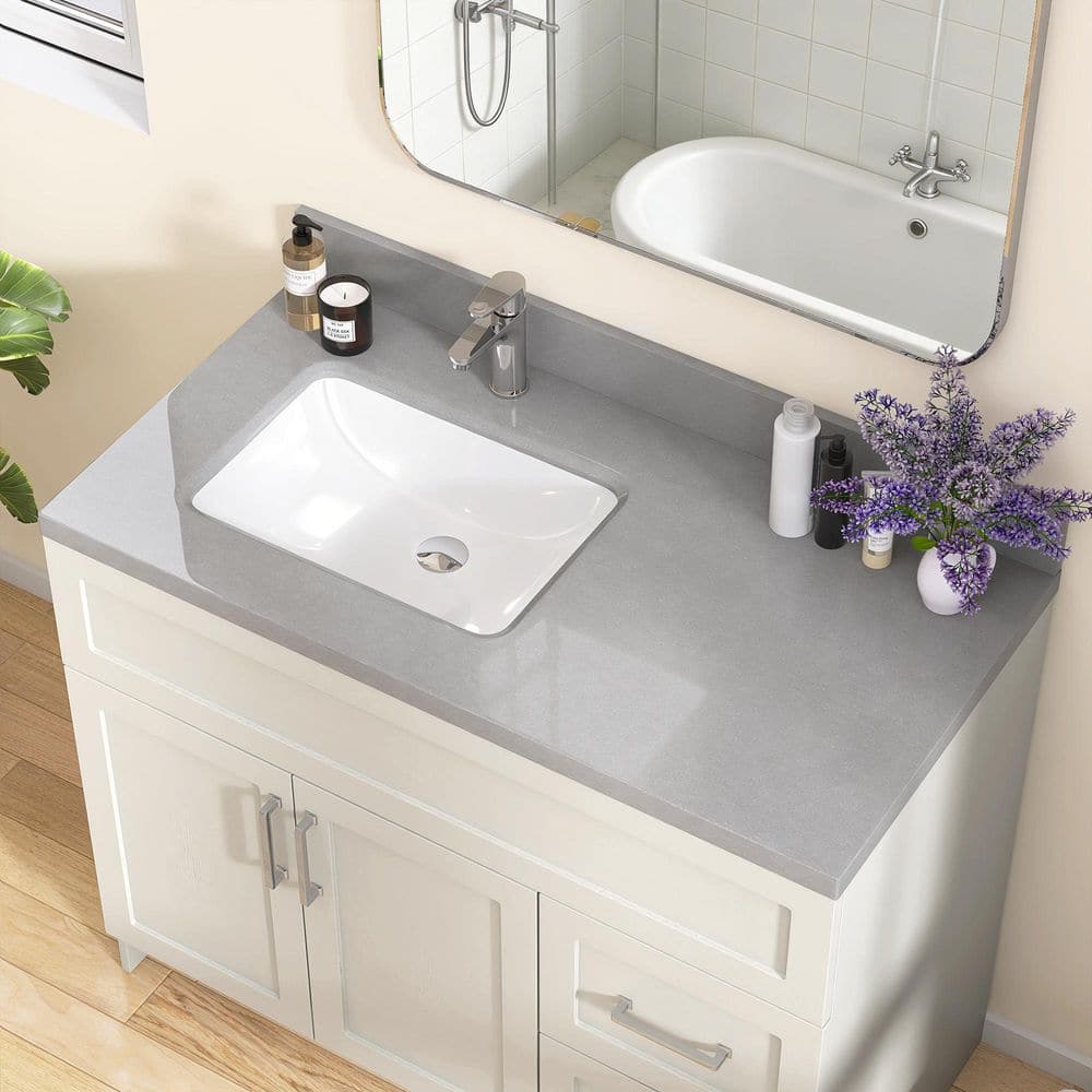 Getpro 42 in. W x 22 in. D Engineered Stone Left White Rectangular