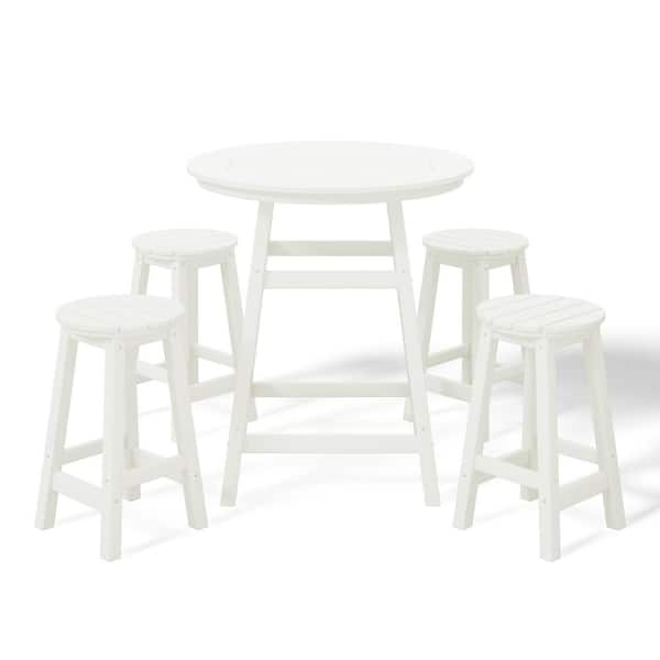 WESTIN OUTDOOR Laguna 5-Piece Counter Height HDPE Plastic Outdoor Patio Round High Top Bistro Dining Set in White