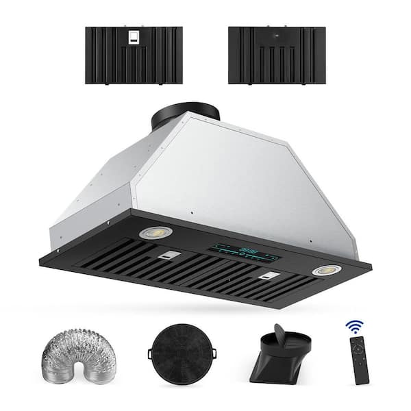 Tylza 30 in. 900 CFM Convertible Ductless to Ducted Insert Range Hood in Black with A Charcoal Filter and 2 3-Watt LEDs