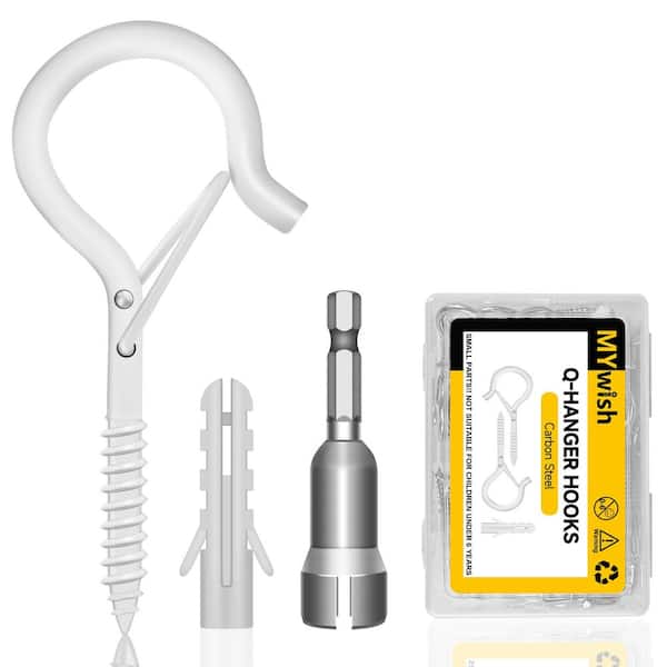 1.34 in. White Cup Hook, 40 lbs. Capacity Q Hanger Hooks with Safety Buckle (20-Pack)