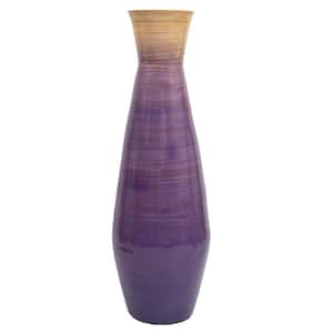 Classic Bamboo Floor Vase Handmade, Fill Up with Dried Branches or Flowers, Glossy Purple