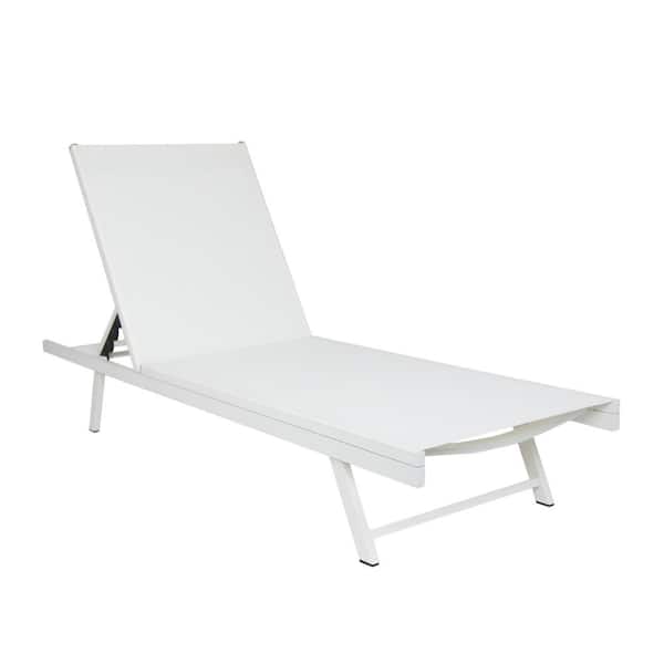 Zeus & Ruta White Metal Outdoor Chaise Lounge with Adjustable Backrest for Garden, Patio, Porch, Balcony