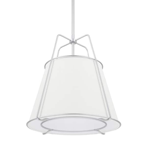 Home Decorators Collection Havenport 2-Light Silver Pendant with White Fabric Shade