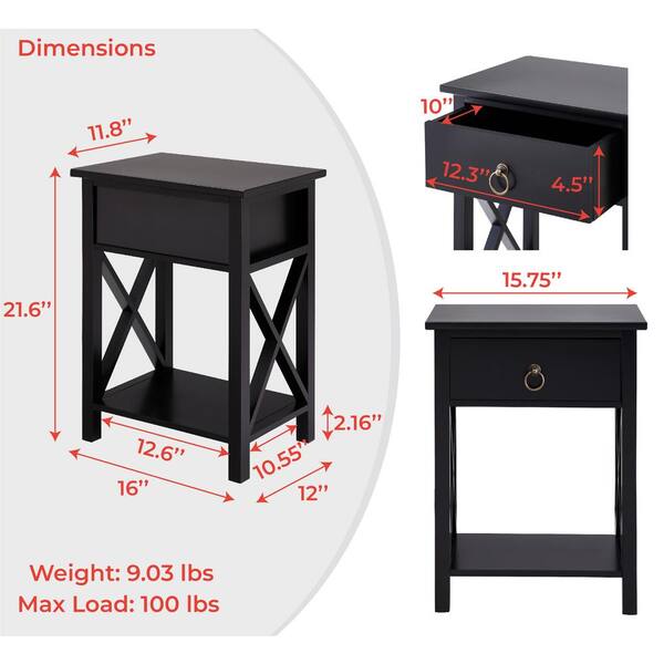 Amazon.com: KAI-ROAD Black Nightstand Set of 2,Night Stand