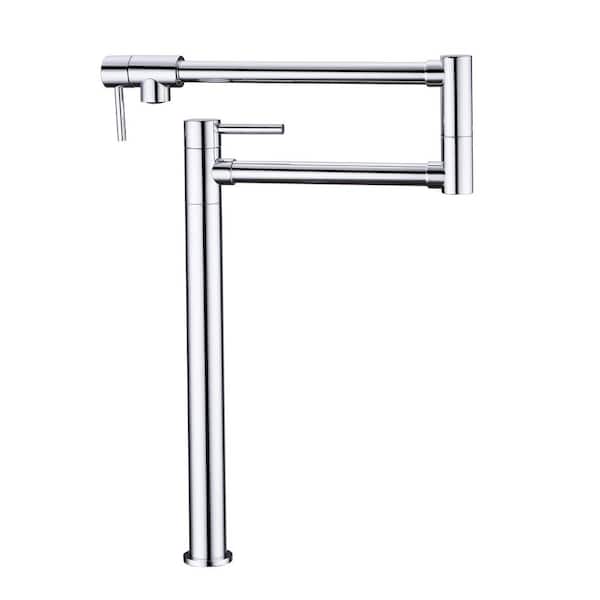 Unbranded Single Hole Double Handles Wall Mount Pot Filler Faucet 4 GPM With Extension Shank in Chrome