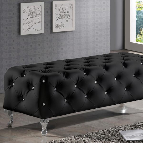 Baxton Studio Stella Glam Black Faux Leather Upholstered Ottoman