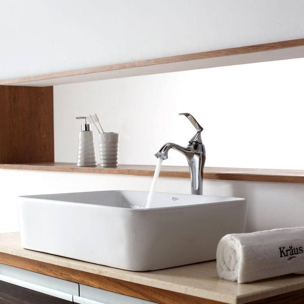 White Ceramic Rectangular Vessel Bathroom Sink